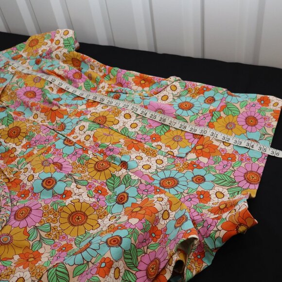 Show Me Your Mumu Outlaw Romper Flower Market Denim Size 2X Colorful No Belt - Picture 10 of 10